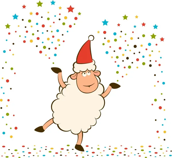 Cartoon funny sheep with banger Christmas illustration — 图库照片