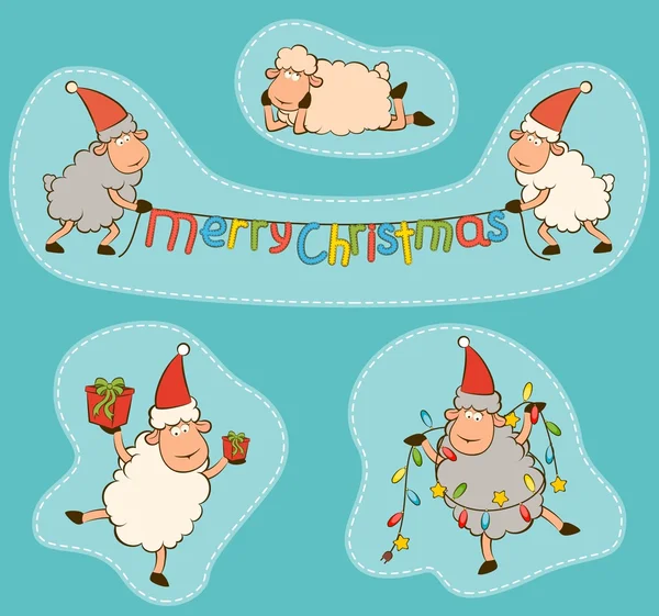 Cartoon funny Santa Claus sheep Christmas set — Stok fotoğraf