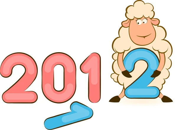 Cartoon funny sheep with numbers 2012 year Christmas illustration — Stok fotoğraf