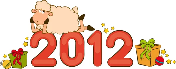 Dibujos animados divertido ovejas y números 2012 año Navidad ilustración — Foto de Stock