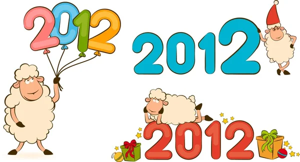 Dessin animé drôle moutons avec chiffres 2012 année Illustration de Noël — Photo