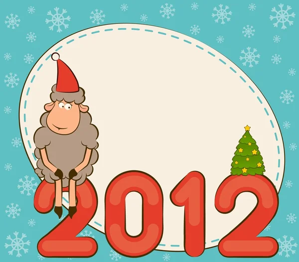 Cartoon funny sheep and numbers 2012 year Christmas illustration — Stock Photo, Image