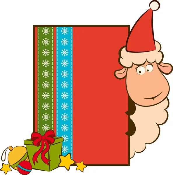 Cartoon funny sheep with gifts Christmas illustration — ストック写真