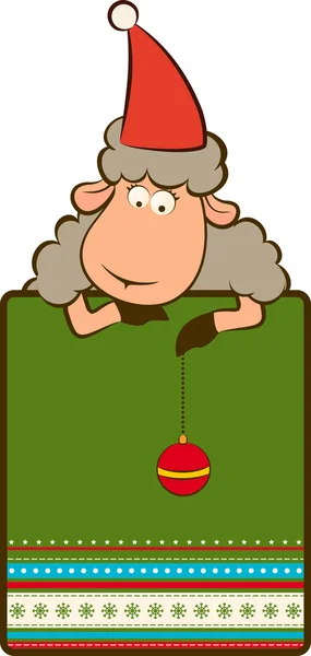 Cartoon funny Santa Claus sheep Christmas illustration — Stock Photo, Image