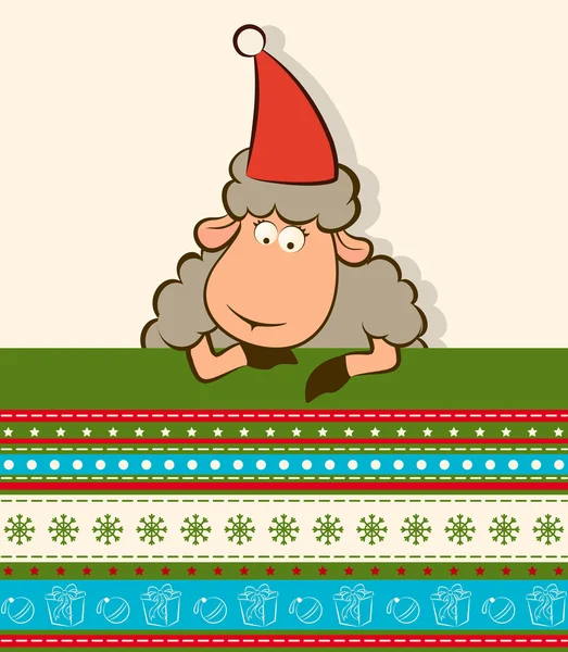 Cartoon funny Santa Claus sheep Christmas illustration — Stock Photo, Image