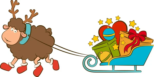Desenhos animados veados engraçados com trenós ilustração de Natal — Fotografia de Stock