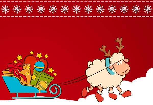 Cartoon lustige Hirsche mit Schlitten Weihnachten Illustration — Stockfoto