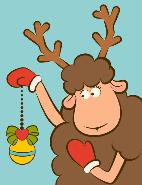 Christmas funny deer with ball — Stockfoto