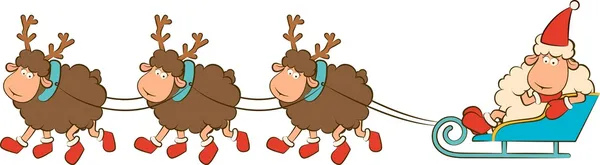 Dibujos animados ciervos divertidos con trineos ilustración de Navidad — Foto de Stock