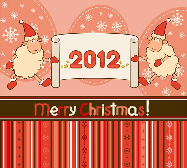 Cartoon funny sheep with gifts Christmas illustration — Stockfoto