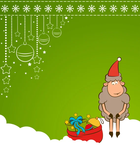 Christmas funny sheep with gifts background — Zdjęcie stockowe