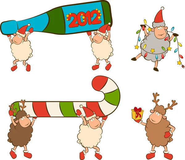 Christmas funny sheep with gifts set — ストック写真