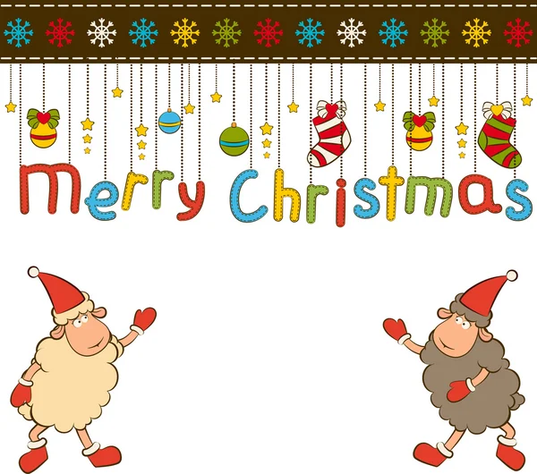 Dibujos animados ovejas divertidas con regalos ilustración de Navidad — Foto de Stock