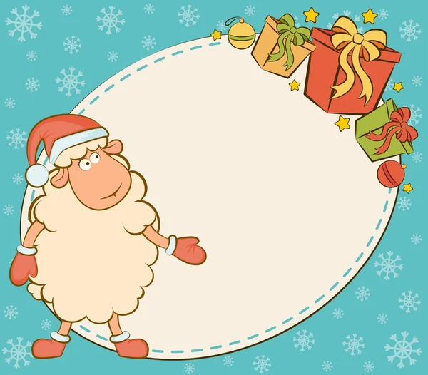 Cartoon funny sheep with gifts Christmas illustration — Stok fotoğraf