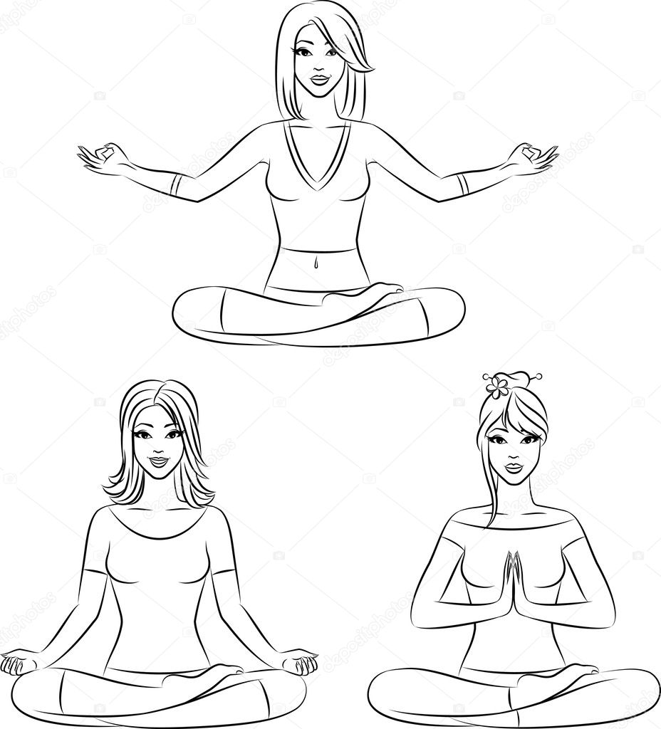 Beautiful girls sitting in yoga lotus position