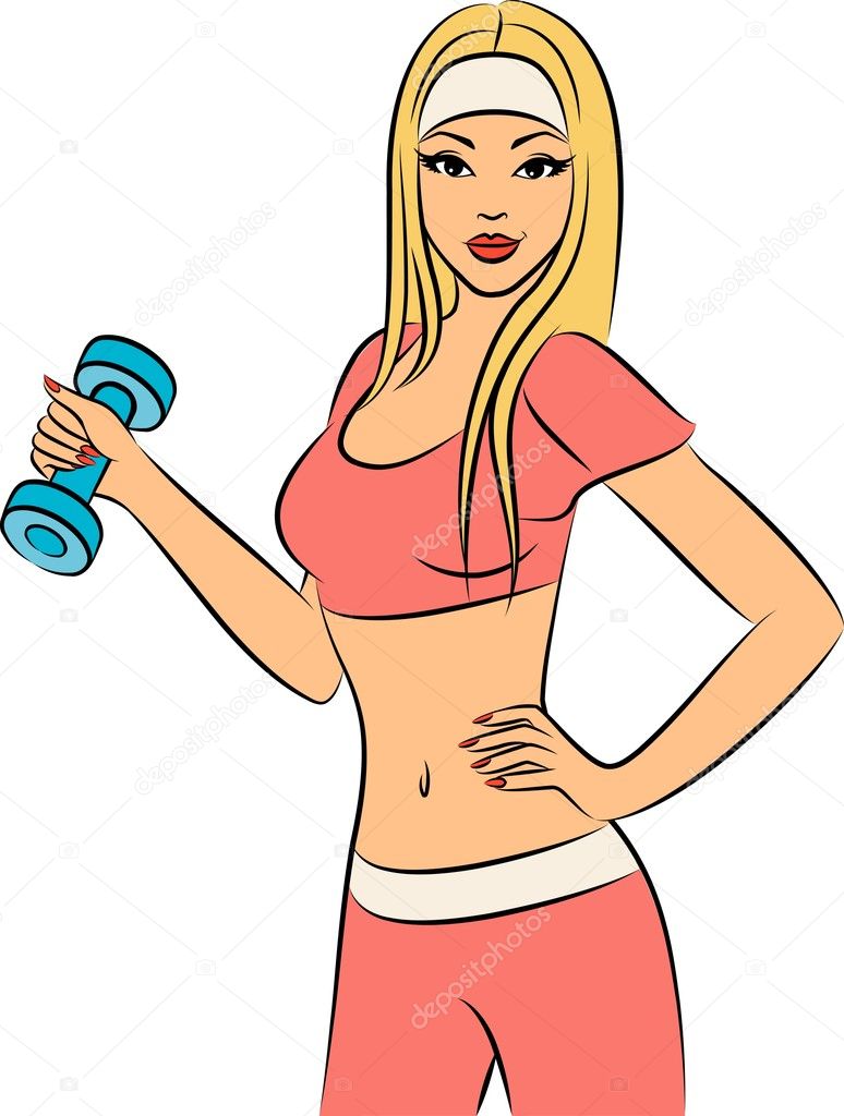 Beautiful fitness woman with free weights in gym Stock Illustration by  ©Forewer #7901865