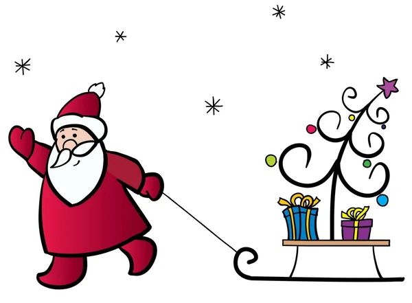 桑塔 · 克洛斯和圣诞树 — 图库矢量图片