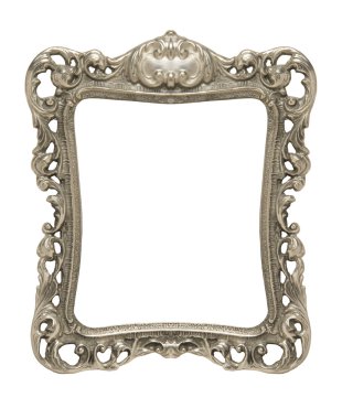 Ornate pewter picture frame silhouetted against white clipart