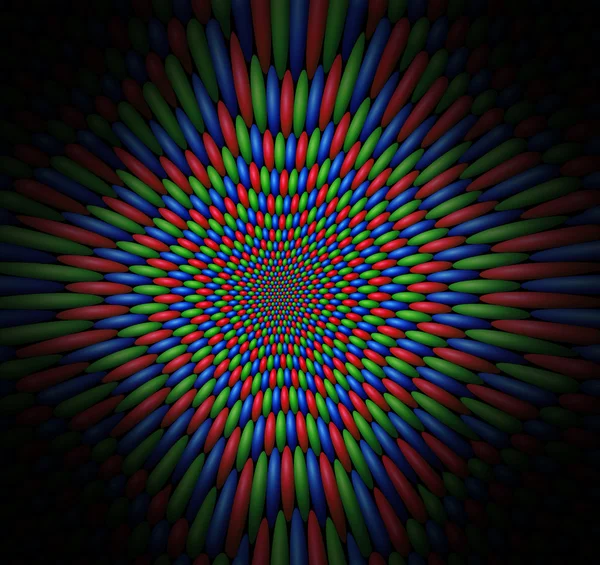 赤、緑、青の球の振動の渦 — ストック写真