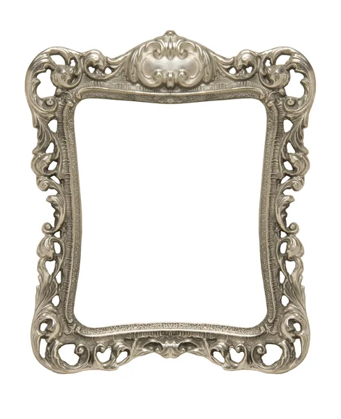 Ornate pewter picture frame silhueta contra branco — Fotografia de Stock