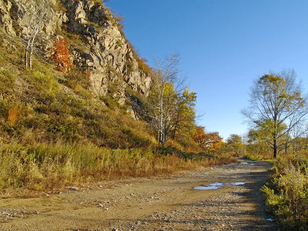 Outono dia ensolarado em uma encosta da montanha — Fotografia de Stock