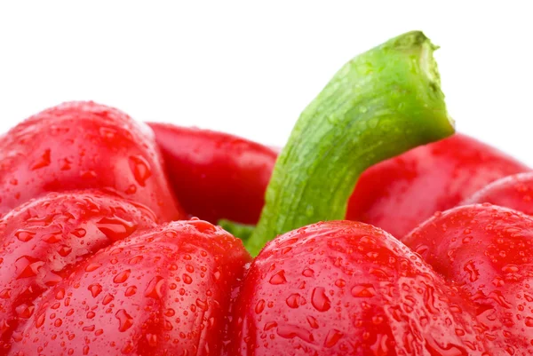 Dolce peperone rosso con gocce d'acqua primo piano — Foto Stock