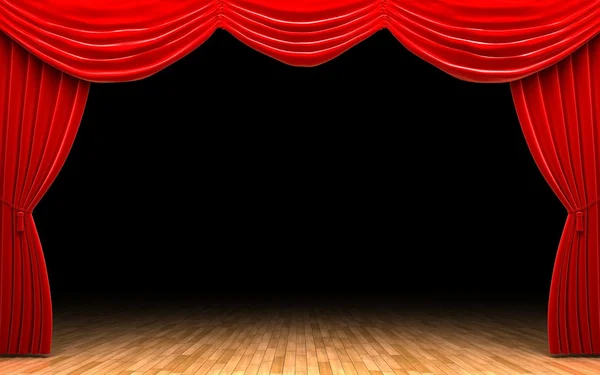 Cortina de terciopelo rojo con la esquina derecha de su actuación en un