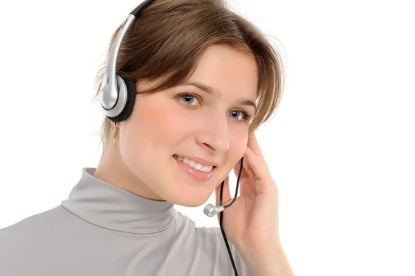 Young woman customer service representative in headse — Stock Photo, Image