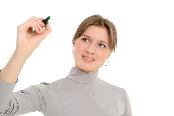 Woman drawing something on screen with a pen Stock Image