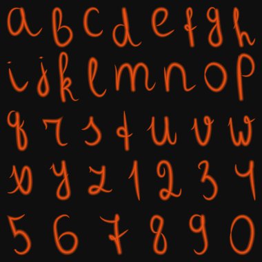 vector latin burning alphabet and numbers clipart