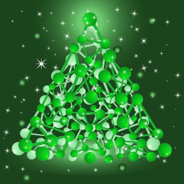 vector christmas tree consisting of molecular structure clipart