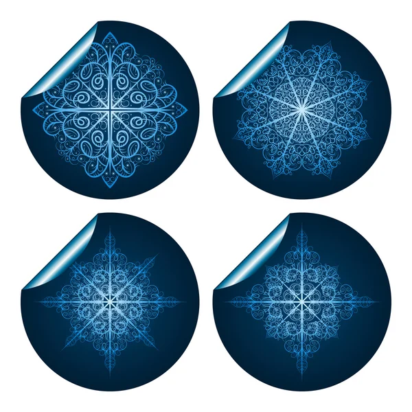 Διανυσματικά λεπτομερέστατη μπλε snowflake αυτοκόλλητα — Διανυσματικό Αρχείο