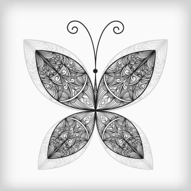 vector abstract highly detailed nonochrome butterfly clipart