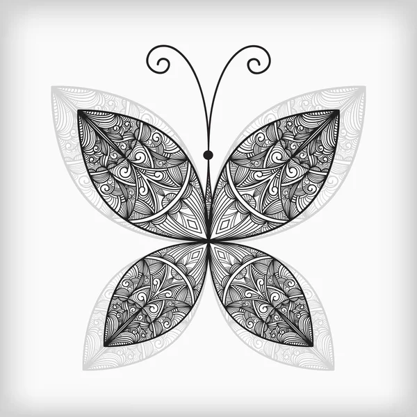 Vector abstract highly detailed nonochrome butterfly — Stock Vector