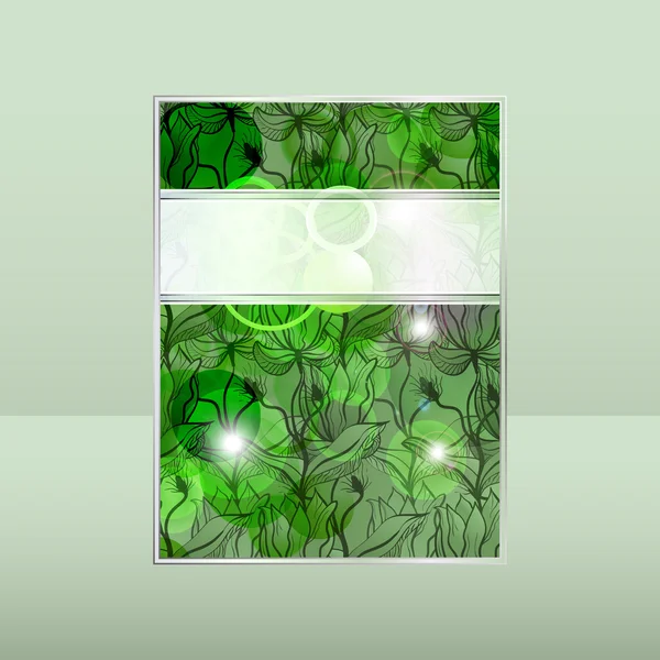 Vector groene banner met naadloze ornament en heldere ballen — Stockvector