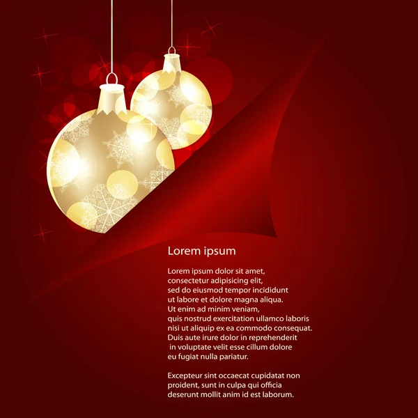 Fond de Noël vectoriel avec des boules d'or derrière cor bouclé — Image vectorielle