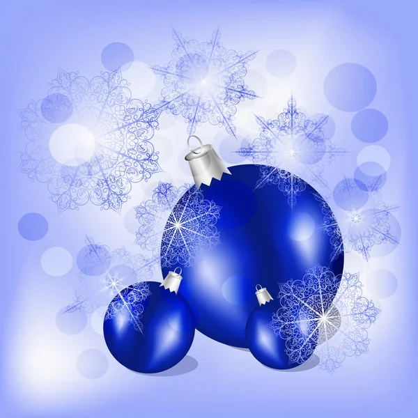 Διανυσματικά Χριστούγεννα μπάλες σε φόντο με νιφάδες χιονιού και αστέρια — Διανυσματικό Αρχείο