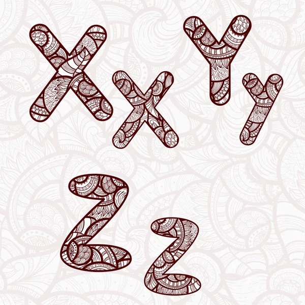 Вектор x,y,z літери з абстрактним етнічним квітковим візерунком на морі — стоковий вектор