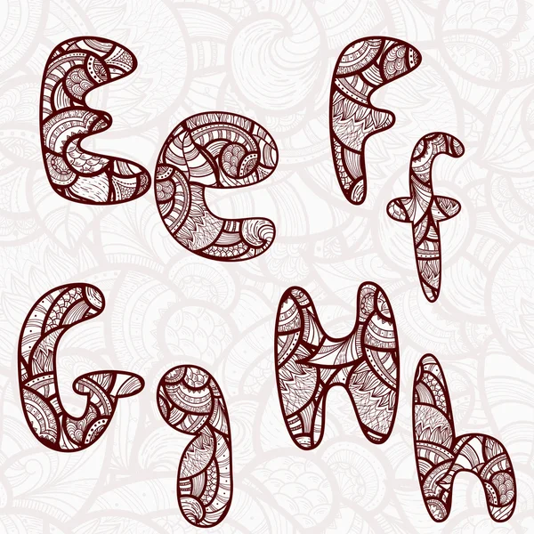 E, f, g, h γράμματα με αφηρημένες εθνοτικές λουλουδάτο μοτίβο του φορέα — Διανυσματικό Αρχείο