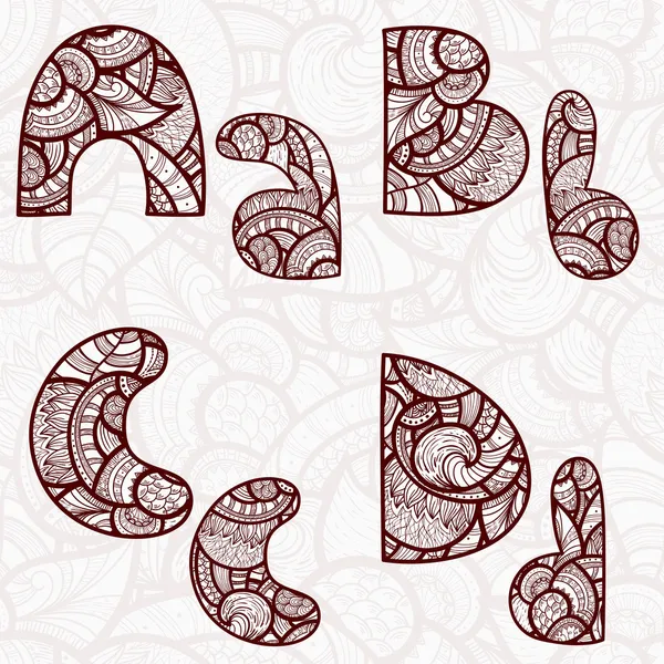 Vetor a, b, c, d letras com padrão floral étnico abstrato em s —  Vetores de Stock