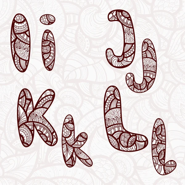 Вектор i, j, k, l буквы с абстрактным этническим цветочным рисунком — стоковый вектор