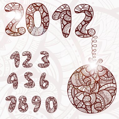 vector 2012 and other numbers with christmas ball on seamless ba clipart