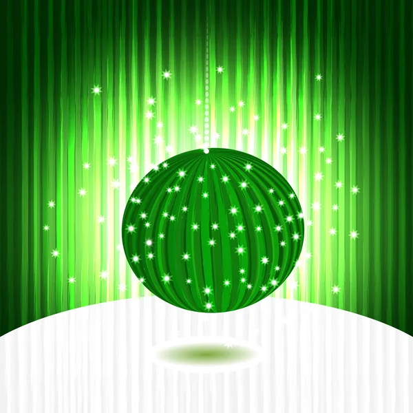 Vector green shiny ball on background with stripes and stars — Stock Vector