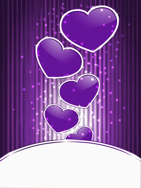 Vector violet hearts on abstract background with stripes — Stock Vector