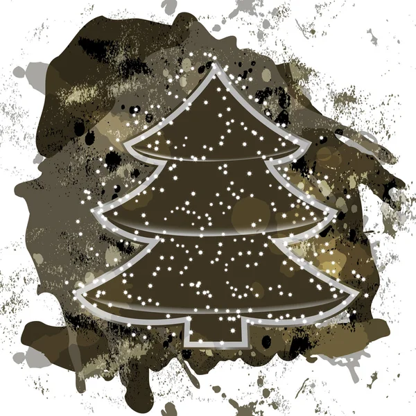 Vektor-Weihnachtsbaum auf Grunge-Hintergrund mit Klecksen und Spritzern — Stockvektor