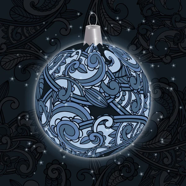 Vektor-Weihnachtskugel mit Paisley-Ornament auf nahtlosem Paisley — Stockvektor