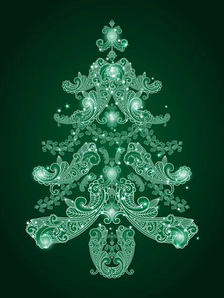 페이 즐 리 요소와 별에서 벡터 녹색 크리스마스 트리 — 스톡 벡터