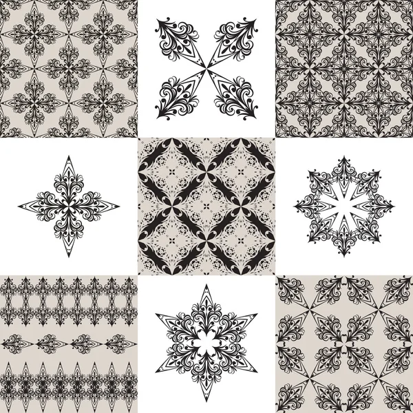 Vector seamless vintage patterns and their elements — Stock Vector