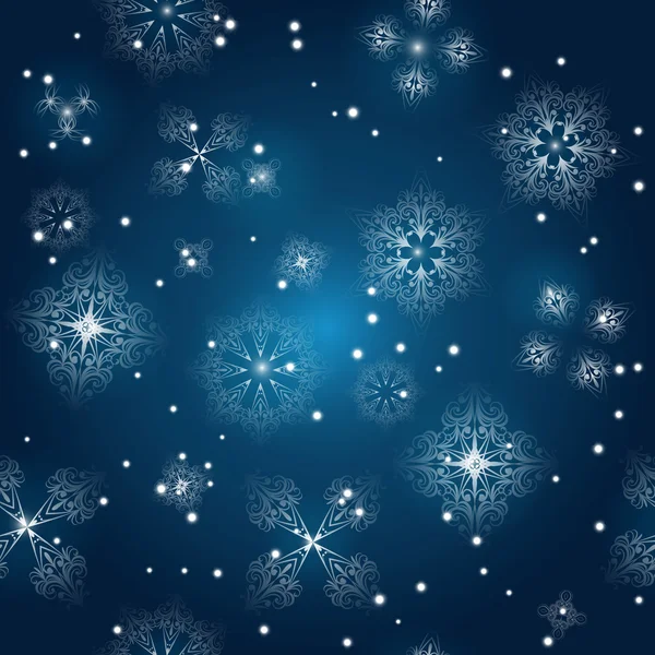 Vector de fondo sin costuras con copos de nieve en el cielo de invierno — Archivo Imágenes Vectoriales