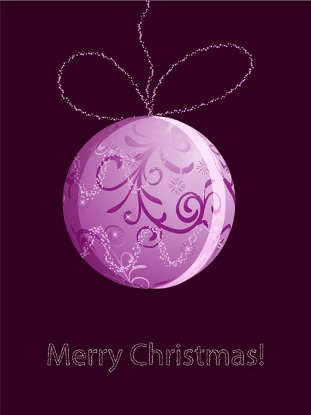 Διάνυσμα Χριστουγεννιάτικη κάρτα με λαμπερό ροζ μπάλα, νιφάδες χιονιού και αστέρια — Διανυσματικό Αρχείο